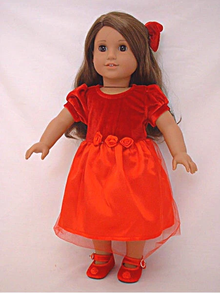 Red Velour and Satin Dress 3 Pc. Set Fits 18inch Girl Dolls