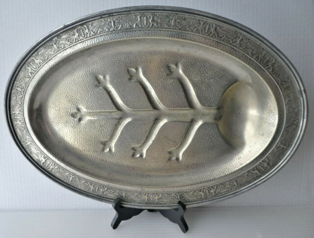 Vtg Footed Serving Tray Well & Tree Hammered 1920 by FARBER BROS SILVERCRAFT