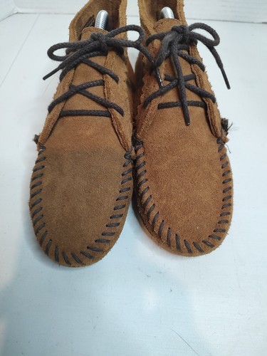 Minnetonka Light Brown Suede Leather Low Lace-Up Ankle Boots Men 5 Women 6.5 - Picture 5 of 10