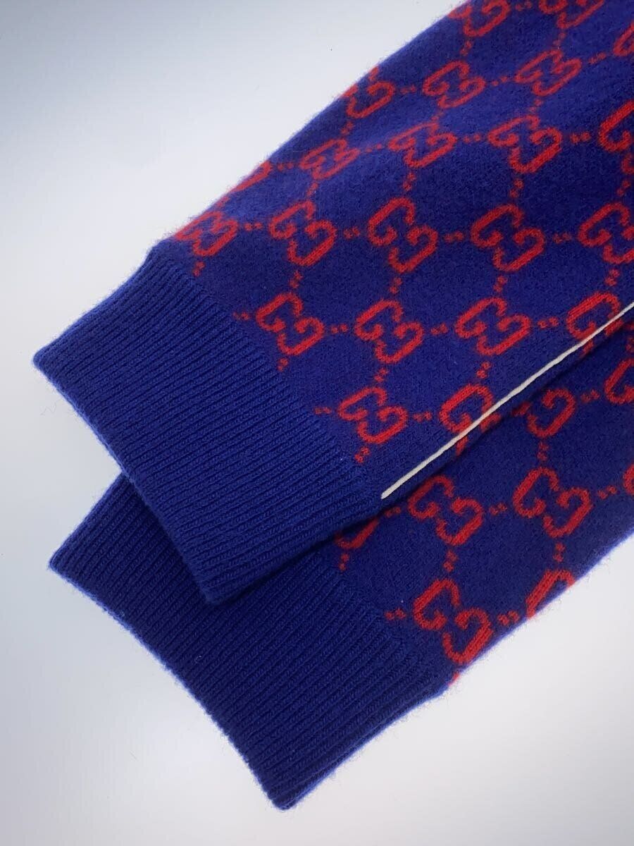 GUCCI Zip Hoodie GG Cashmere Blend S Wool Navy Total Pattern