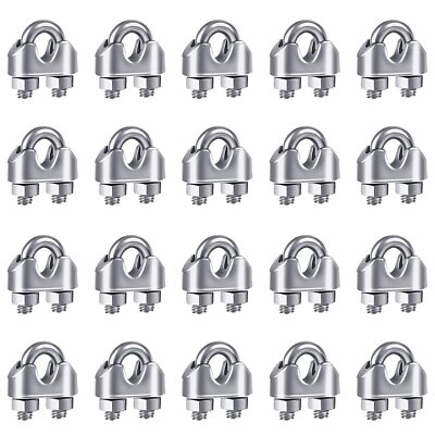 20 abrazaderas de clip para cable de acero inoxidable M3 de 1/8 pulgadas