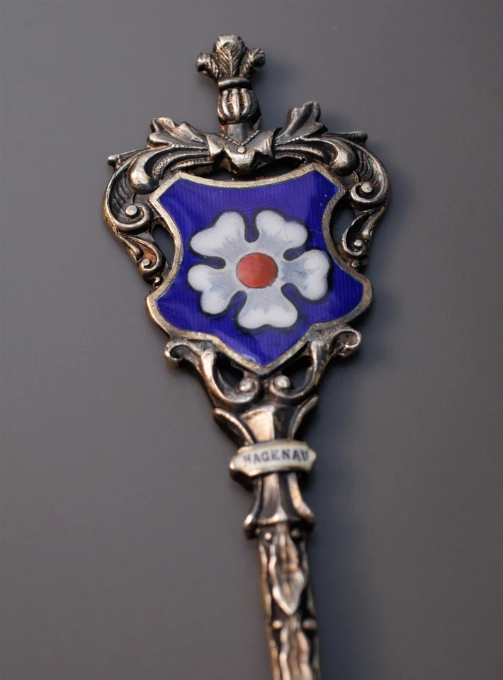 Флаг герб Haguenau Франции эмаль 800 континентальный серебряная чайная ложка немецкий - Изображение 2 из 4