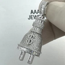 925  Solid Sterling Silver Cubic Zirconia Plug $ Pendant