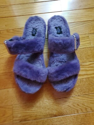 UGG Purple Women's Double Strap Platform Fuzzy Slide Sandals Sz 9