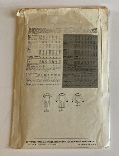 Butterick 3952 size 12 Vintage 1980’s Tent Dress Tunic pattern Uncut - Picture 2 of 3