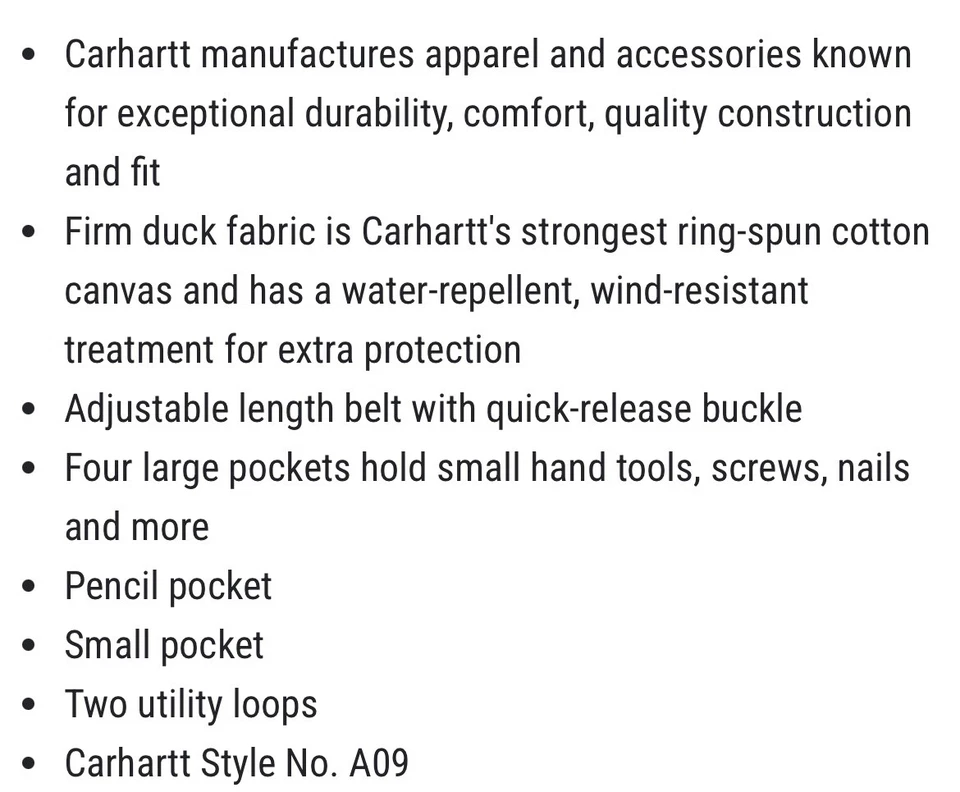 Carhartt A09 Firm Duck Half Apron Black 2XL NWT - Image 2 of 3