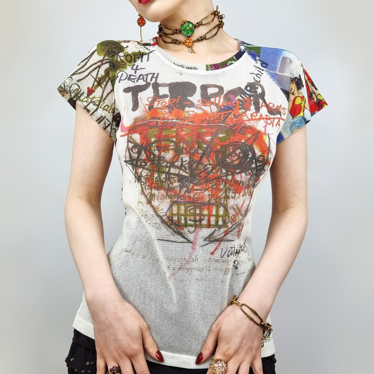 VIVIENNE WESTWOOD ROCK GRAPHIC PRINT STRETCHY MESH UNISEX TSHIRT