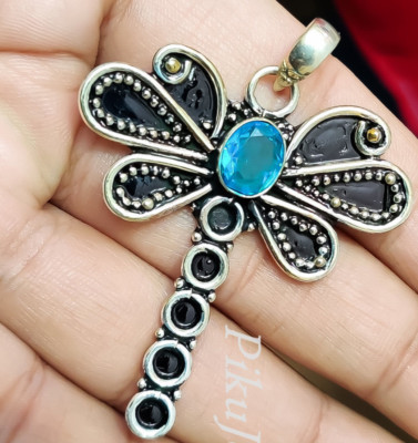 London Blautopas Oval Edelstein Anhänger 925 Sterling Silber Schmetterling Sc...