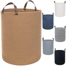 XX-Large Cotton Rope Basket 20'' x 16'' Rope Baskets with Leather Handles 80L...