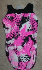 MOTIONWEAR Girls' Sz 8-10 LEOTARD sleeveless w/ shorts; pink/black glitter EUC