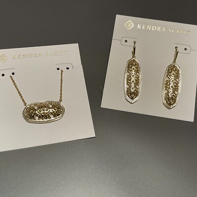 Kendra Scott Dollie Brenna Filigree Gold Plated Necklace Earring Set  NWT