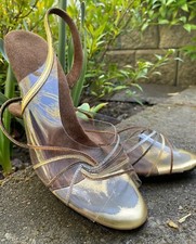 Dezario "Glass Slipper" Shoes - Metallic Stripe Decor, Crystal Clear Heels 7M