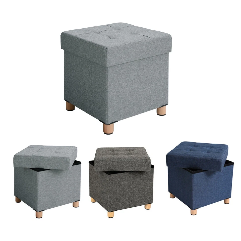 Faltbarer Sitzhocker Sitzbank Aufbewahrungsbox Truhe Sitzwürfel Holzfüße Leinen - Bild 2 von 2