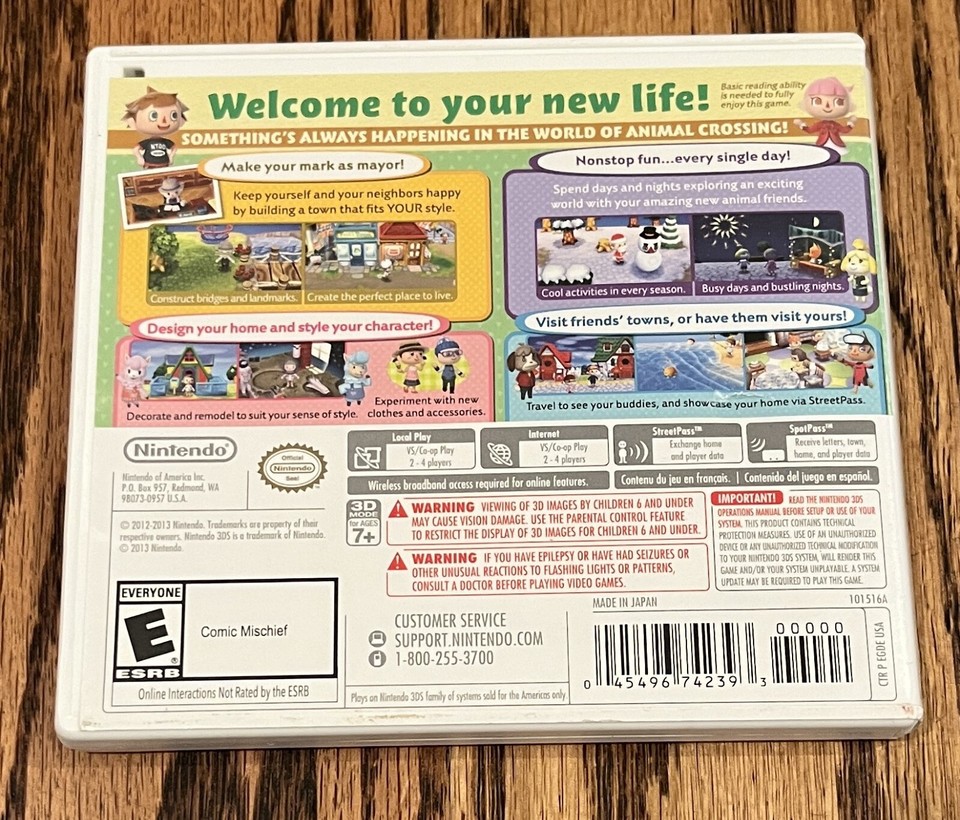 Case and Manual Only NO GAME Animal Crossing New Leaf Nintendo 3DS