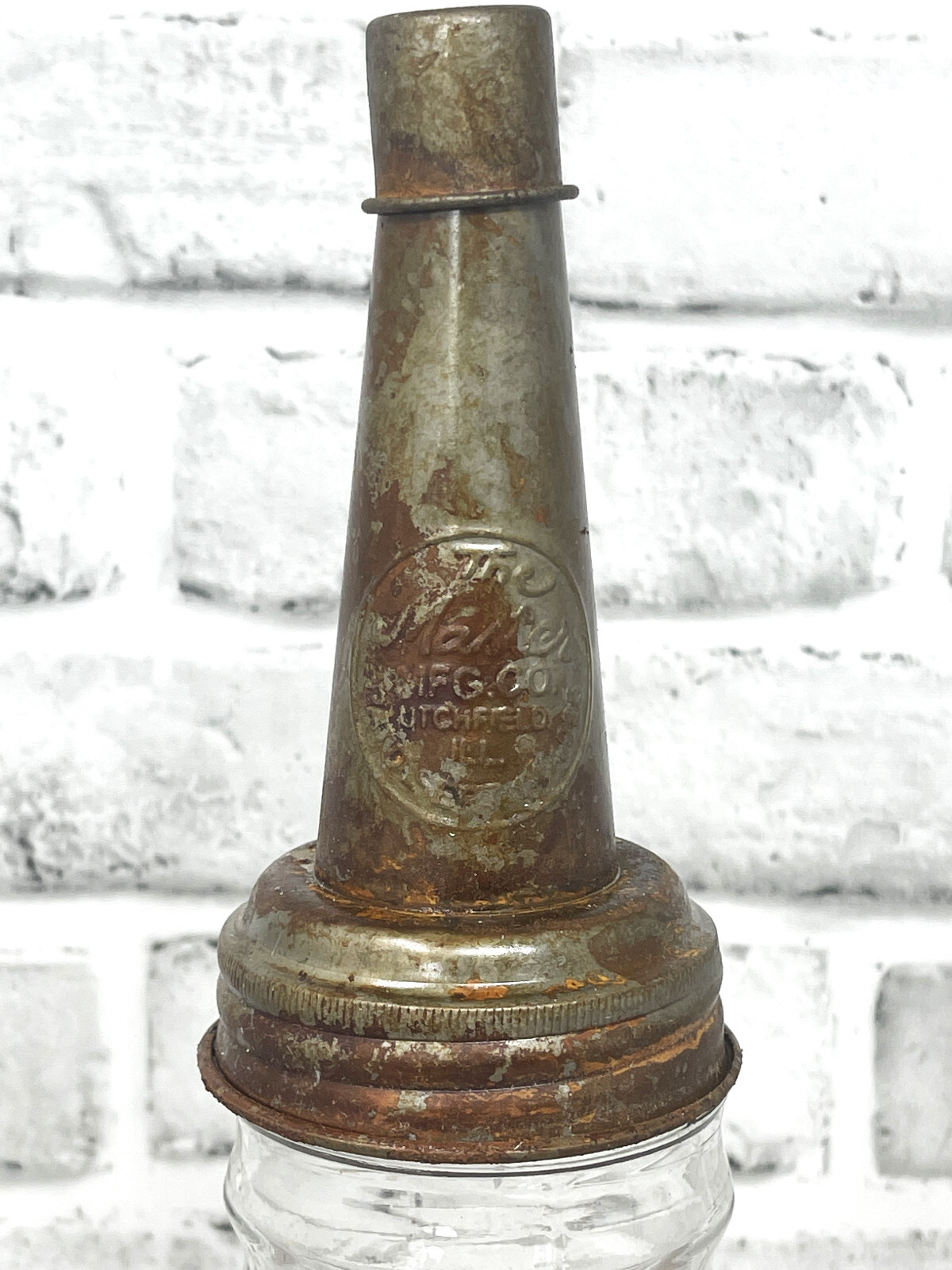 Vtg Style 1 Qt Glass Phillips 66 Motor Oil Master Oil Bottle Metal Top Spout 14"
