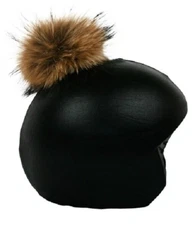 COOLCASC BLACK EXCLUSIVE BROWN FAUX FUR POM RIDING SKI BOARDING HELMET COVER
