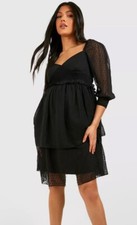 Boohoo - Maternity Black Dobby Mesh Smock Dress - Size 10