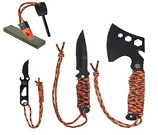 ust 20-12469 Woodlands Tool Set - Paracord Axe Hatchette, 2 Knives, Firestarter