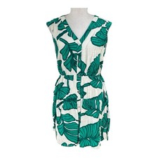 Nine West Tropical Leaf Button Front Mini Dress Green White Small Resort Wear
