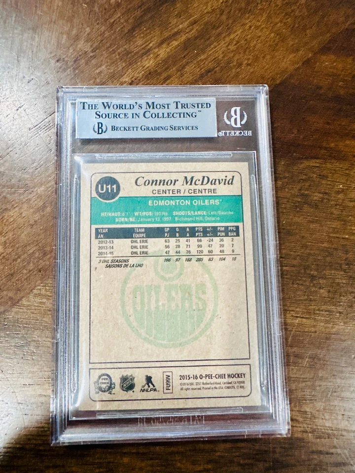 2015 Connor Mcdavid RC BGS 9 O Pee Chee 复古 U11 新秀 #1 GEM NHL — 第 2/2 张图片