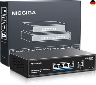 4-Port Gigabit PoE Switch Unmanaged mit 4 Port IEEE802.3af/at PoE @78W, 1 x