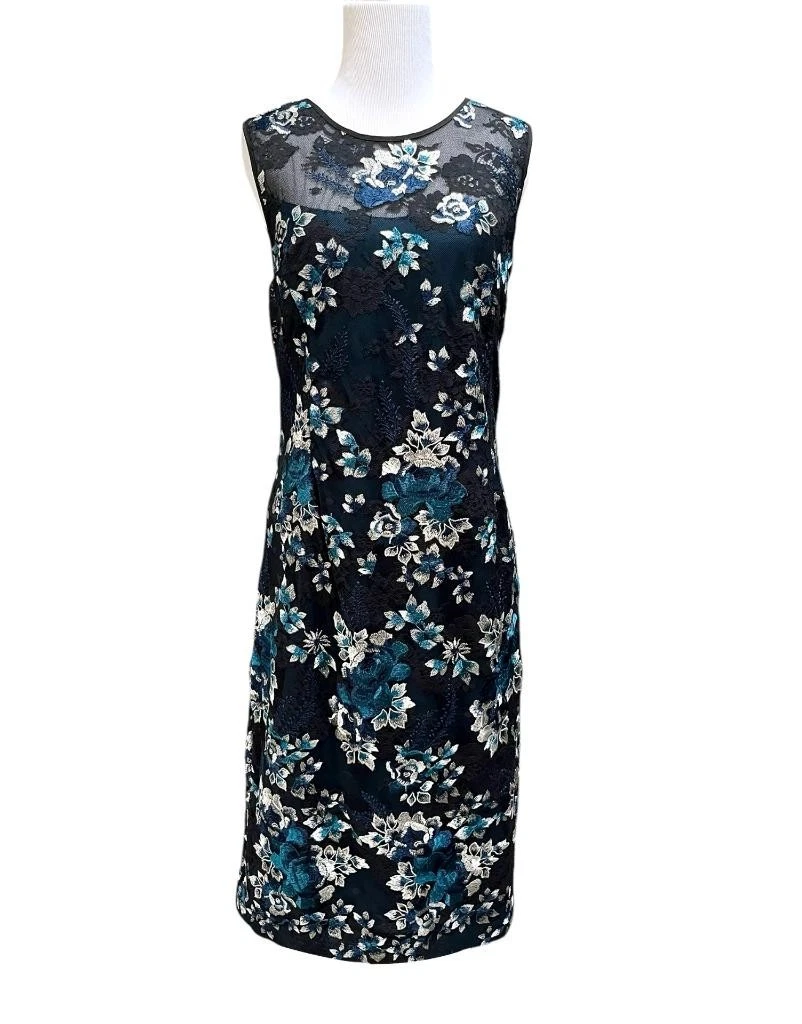 white house black market embroidered dress White House Black Market Black Blue & Gray Floral Embroidered Dress main image 1