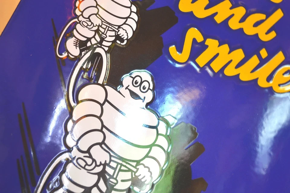 Plaque émaillée MICHELIN smiles grandes dimensions vélo -- 70 cm -- - Photo 3/4