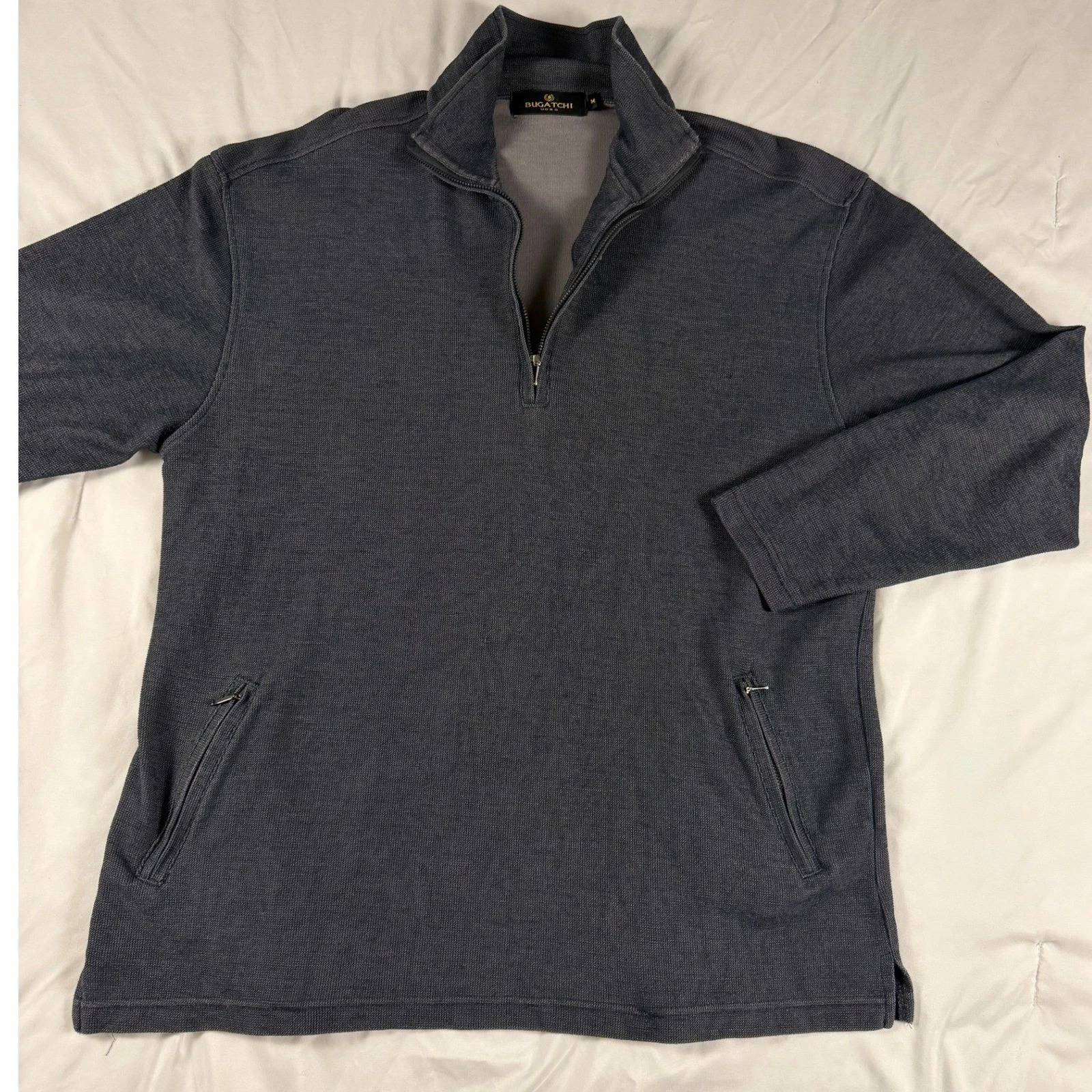 Bugatchi Uomo Mens Quarter Zip Pullover Charcoal Gray Textured Knit Sweater M
