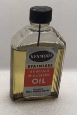 Vintage Sears Kenmore Stainless Sewing Machine Oil in Glass Bottle 3/4 Full