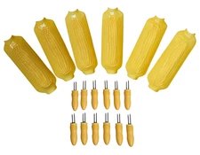  18 Piece Set Corn on the Cob Dishes Server Set 6 Trays With 12 Skewers Holder