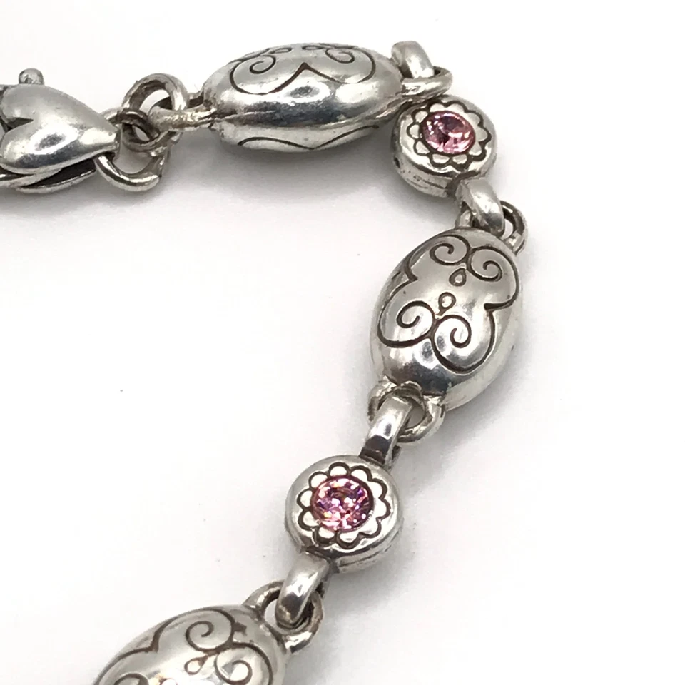 Pulsera Brighton Link Mini Corazón Dije Cristales Rosa Amor Placa Plata 8" Foto 3 de 4
