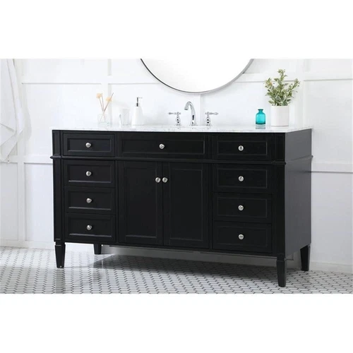 Elegant Decor Park Avenue 60" Metal MDF Marble Single Bathroom Vanity in Black - Picture 2 of 8