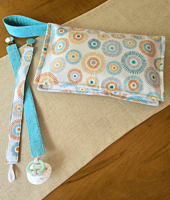 Handmade Diaper Clutch With  Wrist Strap Snap Closure With 2 Pacifier Clips