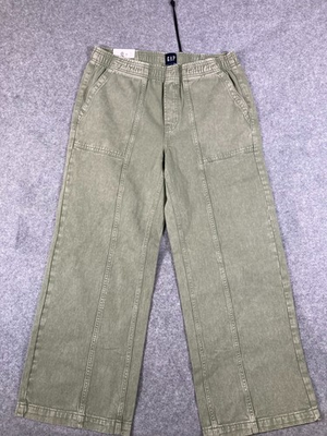 #ad Gap Pull On Pants Womens L Green Denim Straight Leg Elastic Waist Preppy NWT $23.96