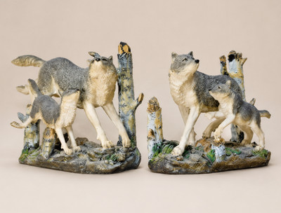 Wolf Pup Resin Figurines Set of 2 Wildlife Family Decor