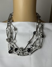 Fun Vintage Multi-Strand Silver Tone Plastic Beaded Necklace. Measures