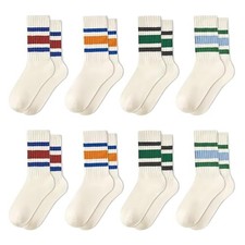 8 Pairs Striped Tube Socks, Women Retro Vintage Socks with Stripes