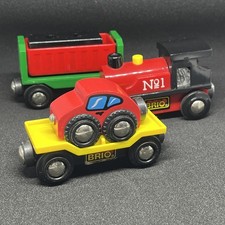 BRIO No. 1 Steam Engine, Car Transporter w/ Car  Tipping Wagon