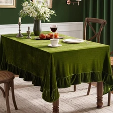 Velvet Table Cloth with Decorative Ruffle Edge Luxurious Soft Washable Rectan...