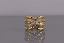 PAJ Gold Sterling Silver Cubic Zirconia Puffy Crossover Open Band Ring 925 Sz: 6