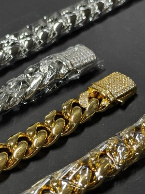  Cuban Link Chain & Bracelet Set  Stainless Steel, Iced Out Clasp, 18  Necklace 