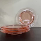 Vintage Cambridge ROUND PINK Glass Set of 4 Luncheon Dessert Plates Solid
