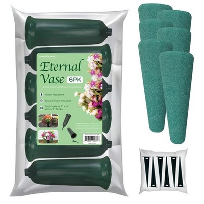 Memorial Floral Vases with Foam Included - (Green, 6 Pack) | Outdoor In Groun...