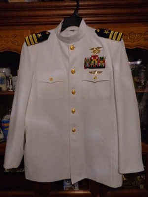 USN US Navy Seal Special Warfare CDR DRESS WHITE JACKET with pins size 50 X LONG