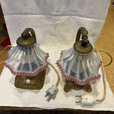 Paar Vintage Messing Tischlampen mit Glasschirm - Jugendstil Stil Alt Antik