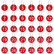 TIESOME 1-30 Plastic Number Tags, 30 Pcs Red Round Number Tags with Metal Rin...