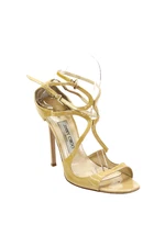 Jimmy Choo Womens Patent Leather Strappy Double Buckled Heels Yellow Size 8.5