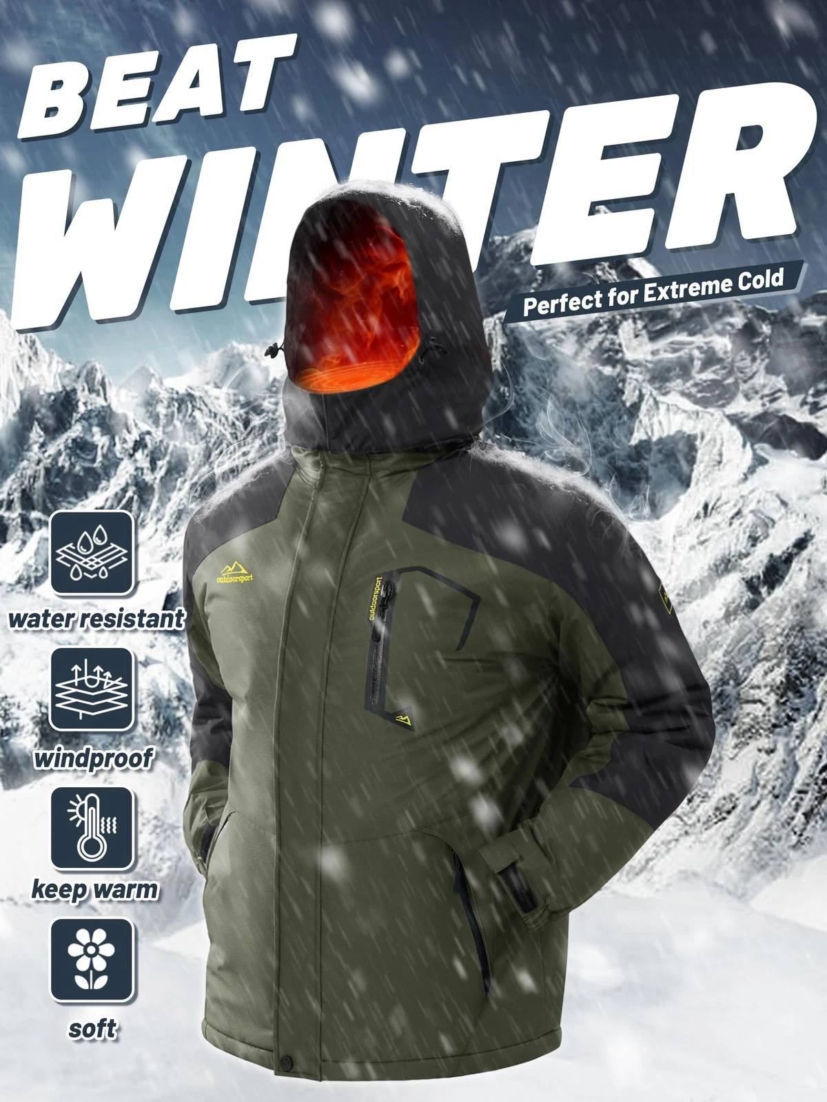 TACVASEN Winter Jacket for Men Fleece Lined Skiing Snowboarding Jacket - product detail image 6