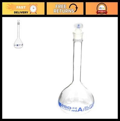 250ml Volumetric Flask Class A Glass Stopper Blue Graduation ASTM Tolerance ±0.1