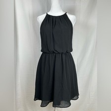 Lush Black Chiffon Mini Dress Women's Small Cut-Out Halter Skater Blouson Party